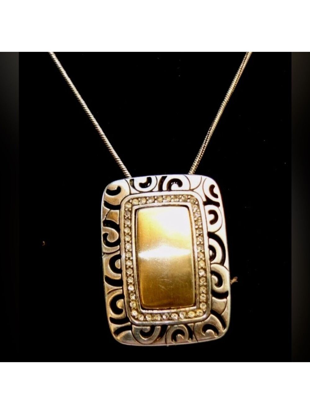 Brighton Rhythms Two Tone Silver, Gold & Black Reversible Pendent Necklace 3020